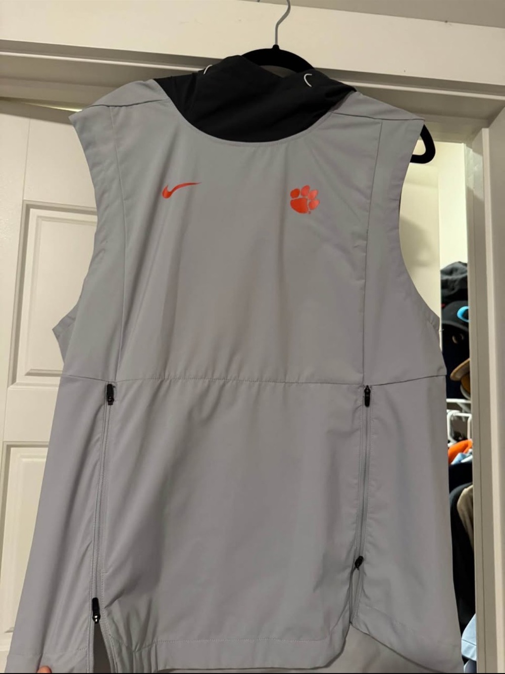 Clemson Nike Shield Hooded Vest in Light Gray and Black